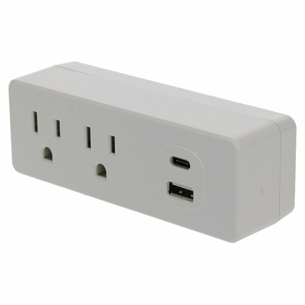 Prime 2-Outlet Wall Tap with USB-A and USB-C Chargers PBUC013